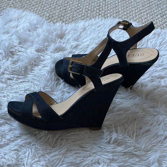 GUESS Denim Wedge Shoes - Picture 2 of 14